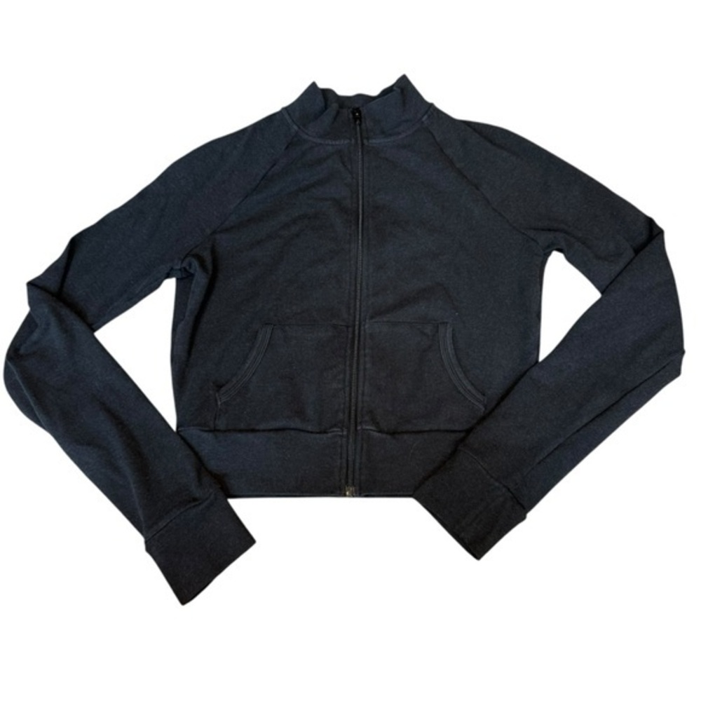 Skims Women’s M Zip Up Track Jacket Charcoal Black Cropped Sporty Loungewear